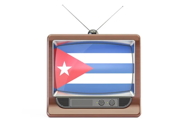 Viejo televisor con bandera de Cuba. Concepto Televisión Cubana, representación 3D —  Fotos de Stock