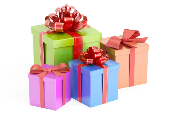Gift colored boxes, 3D rendering — Stock Photo, Image