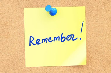 Corkboard için sabitlenmiş bir yapışkan not metni hatırlıyorum. 3D renderi