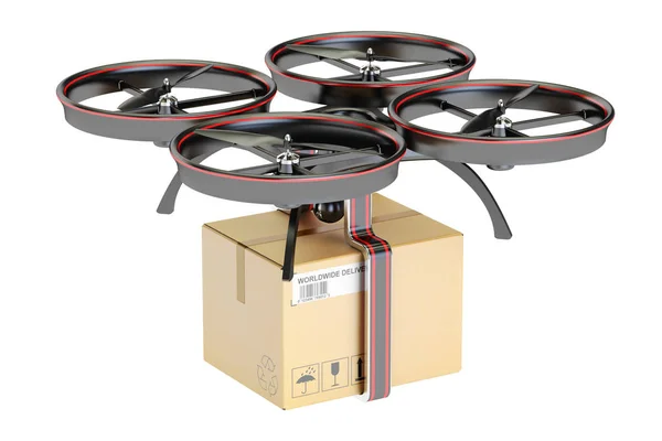 Delivery drone with a parcel, 3D rendering — Stock Photo, Image