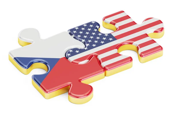 미국과 체코 공화국 깃발, 관계 개념에서에서 퍼즐. 3d — 스톡 사진