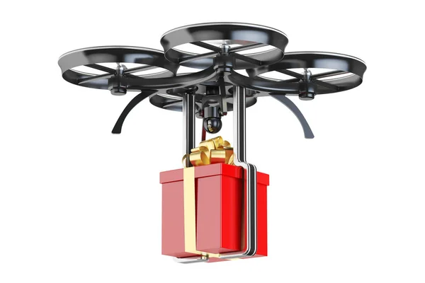 Drone de livraison moderne avec un coffret cadeau, rendu 3D — Photo