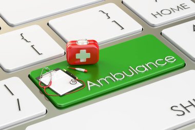 Ambulans anahtar üstünde klavye, 3d render