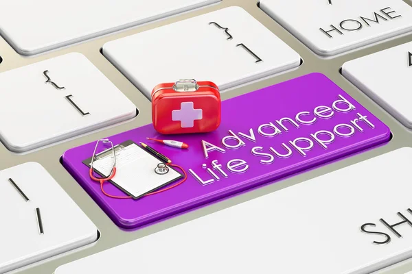 Tecla de soporte de vida avanzada en el teclado, renderizado 3D — Foto de Stock