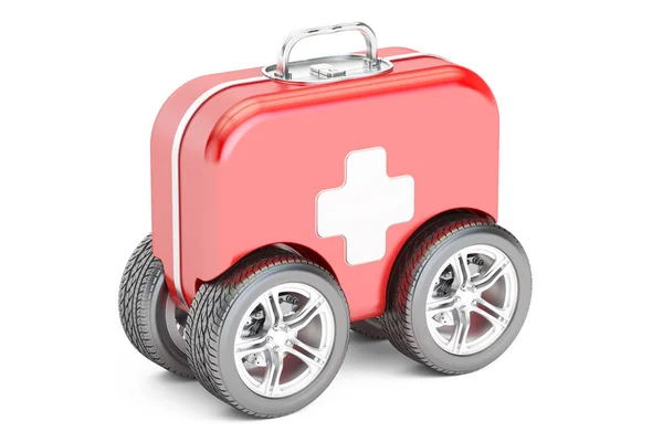 First Aid Kit on Wheels, 3D rendering — Stock Photo, Image