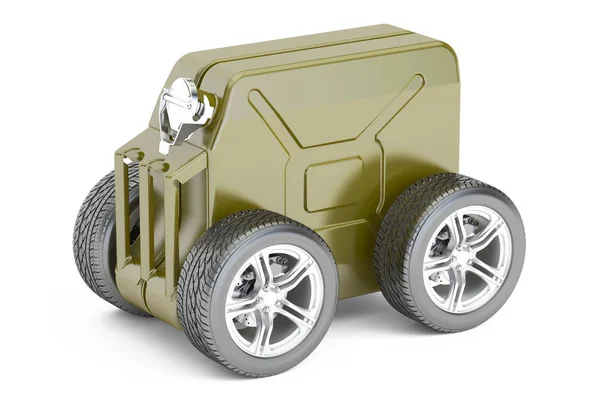 Groene jerry can met wielen, technische bijstand concept. 3D-re — Stockfoto