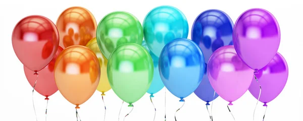 Fila de globos de fiesta de colores, representación 3D —  Fotos de Stock