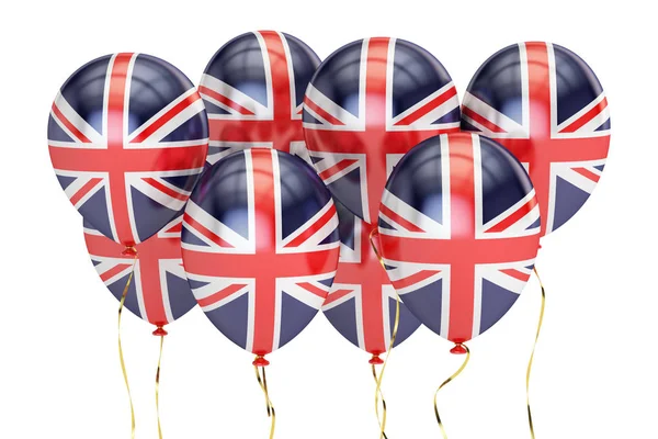 Ballons avec drapeau du Royaume-Uni, concept de fête. rendu 3D — Photo