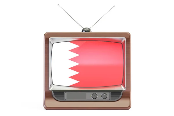 Vieille télévision avec drapeau de Bahreïn. Concept de télévision, rendu 3D — Photo