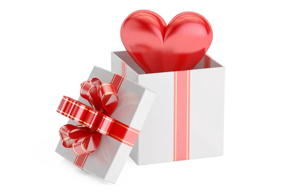 Concept de Saint-Valentin. Coffret cadeau avec coeur rouge, rendu 3D — Photo