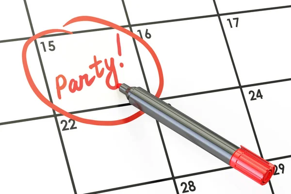 Party date on calendar concept, 3D rendering — Stock Photo, Image