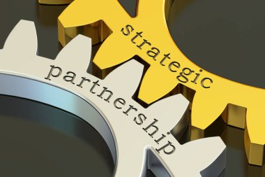 Stratejik ortaklık kavramı üzerinde tornalama, 3d render