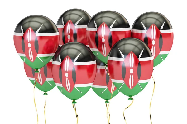 Balões com bandeira do Quénia, conceito holyday. Renderização 3D — Fotografia de Stock