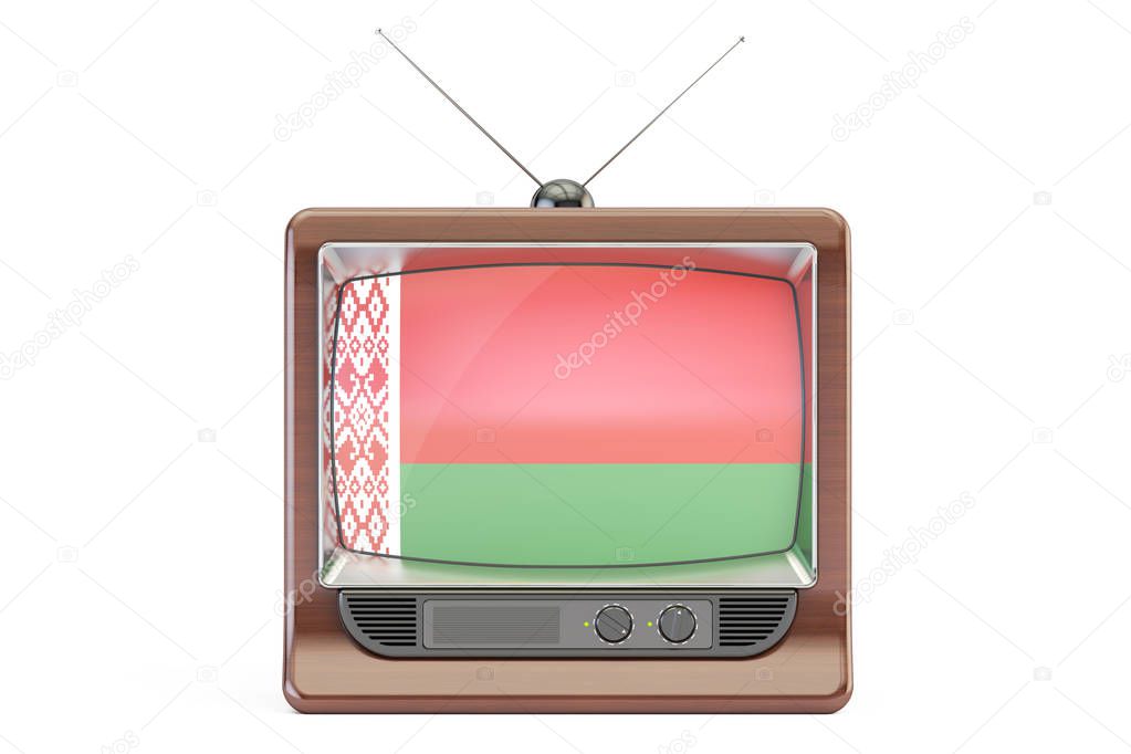 old tv with flag of Belarus. Belarusian Television concept, 3D r