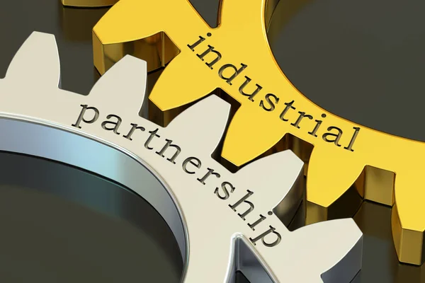 Industriële partnerschap concept op de tandwielen, 3D-rendering — Stockfoto