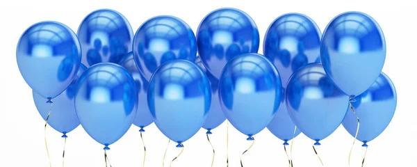Reihe aus blauen Party-Luftballons, 3D-Rendering — Stockfoto