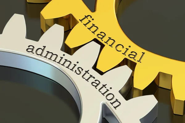 Concepto de administración financiera en las ruedas dentadas, renderizado 3D —  Fotos de Stock