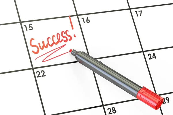 Success date on calendar concept, 3D rendering — Stock Photo, Image