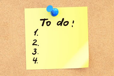 Yapışkan notu üzerinde metin yapmak için bir corkboard yıktı. 3D render