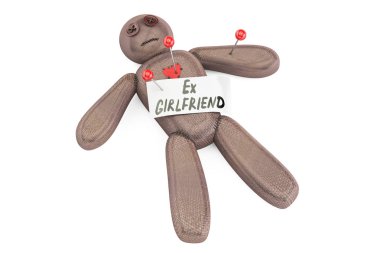 Ex-girlfriend voodoo doll with needles, 3D rendering clipart
