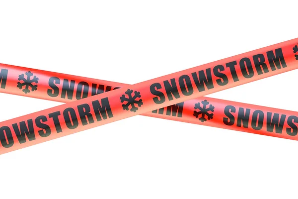 Cintas de barrera de precaución de tormenta de nieve, renderizado 3D — Foto de Stock