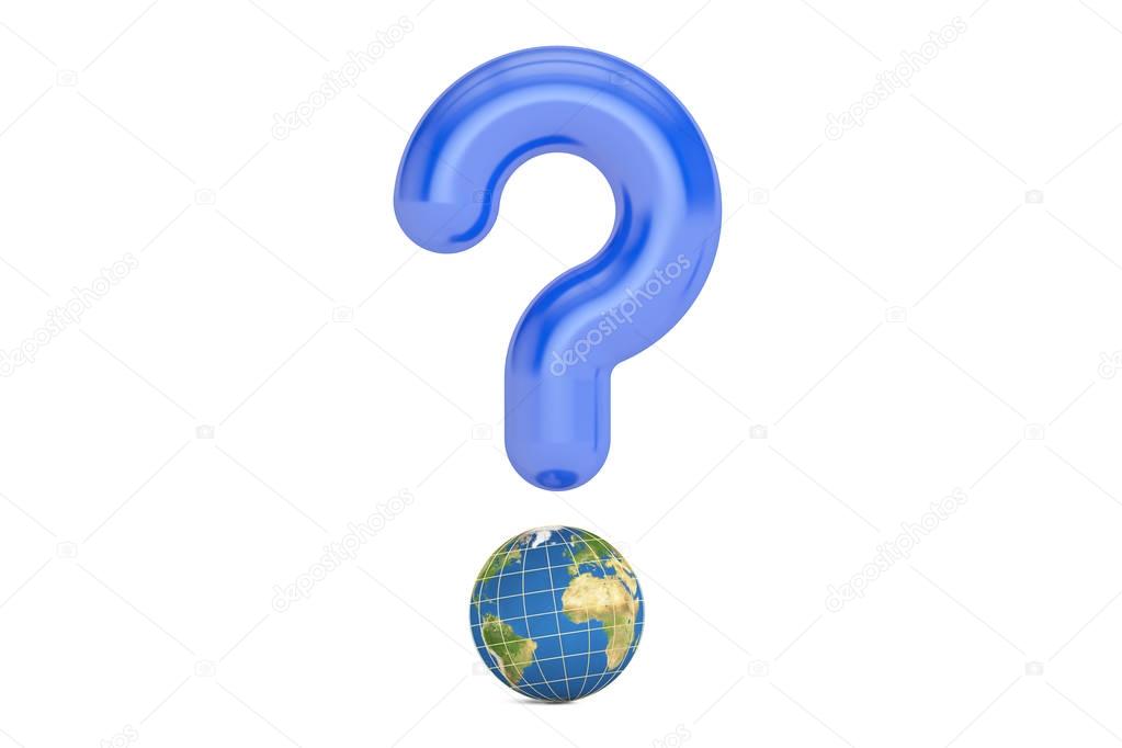 Question Mark with World, 3D rendering
