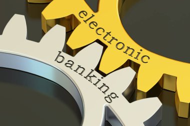 Elektronik bankacılık konsepti üzerine çark, 3d render