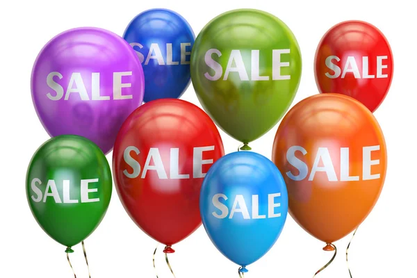Verkauf und Rabattkonzept mit bunten Luftballons. 3D-Darstellung — Stockfoto