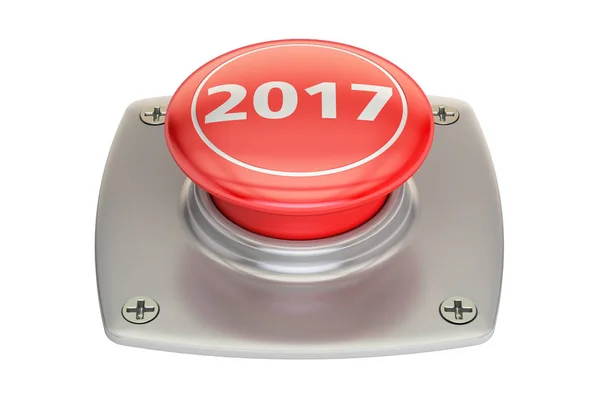 Botón rojo 2017, renderizado 3D — Foto de Stock