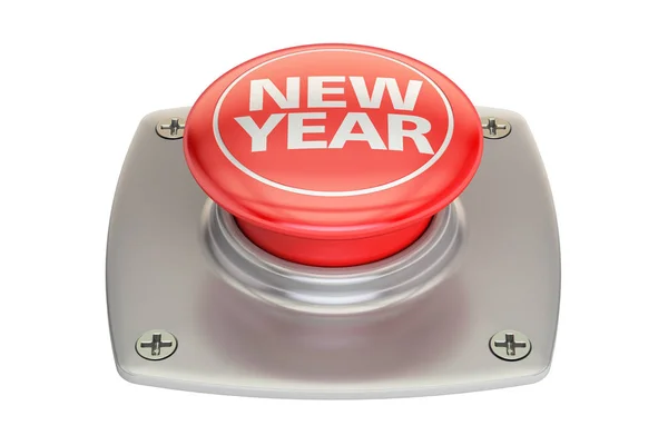 Botão vermelho de ano novo, renderização 3D — Fotografia de Stock