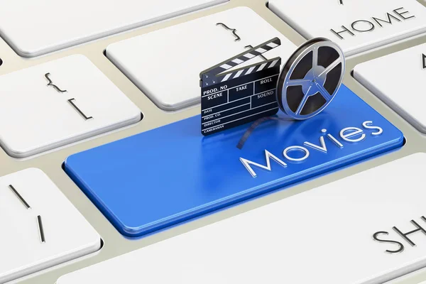 Concept de films sur touche clavier bleue, rendu 3D — Photo