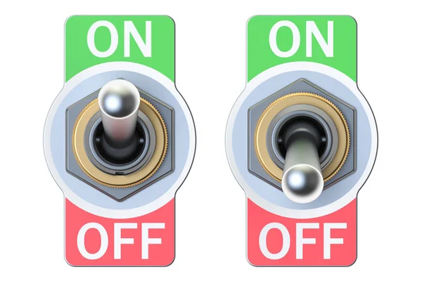 Dois interruptores ligados e desligados, renderização 3D — Fotografia de Stock