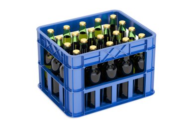 Sandık ile bira şişeleri, 3d render tam 