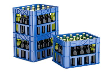 Bira şişeleri, 3d render ile plastik kasalar 