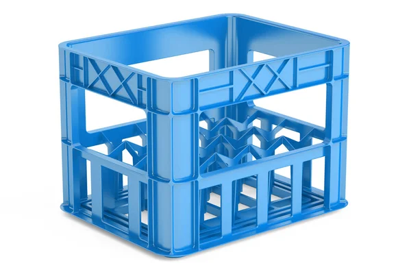 Leere blaue Plastikbox, Kiste für Flaschen. 3D-Darstellung — Stockfoto