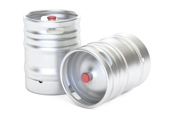 Bir metallic kegs closeup, 3D rendering — Stok Foto