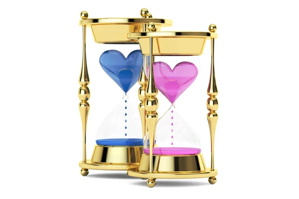 Hourglasses with hearts, 3D rendering — Stock Photo, Image