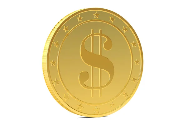 Moneta d'oro dollaro, rendering 3D — Foto Stock