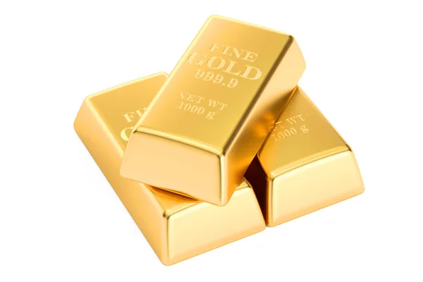 Goldbarren, 3D-Darstellung — Stockfoto
