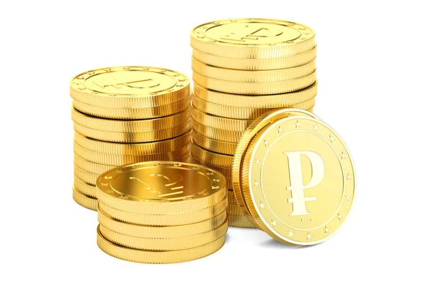 Gold ruble coins, 3D rendering — Stock Photo, Image