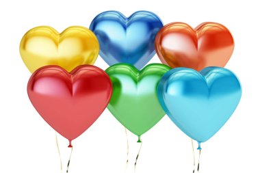 Hearts, 3d render şeklinde renkli balonlar