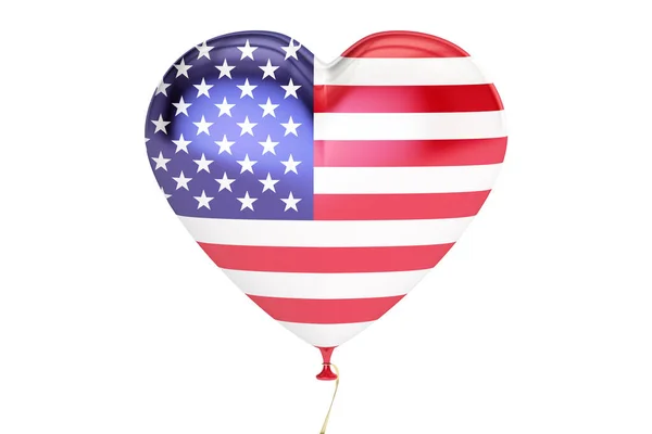 Balon ile ABD bayrağı kalp, 3d rendering şeklinde — Stok fotoğraf