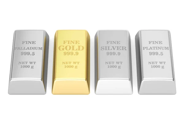 Set of monetary metals ingots, 3D rendering — Stock Photo, Image