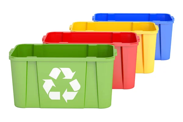 Farbige Recyclingbehälter, 3D-Rendering — Stockfoto