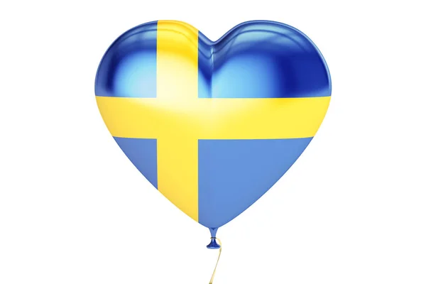 Ballon mit schwedischer Flagge in Herzform, 3D-Darstellung — Stockfoto