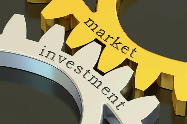 Marktinvestitionskonzept auf den Zahnrädern, 3D-Rendering — Stockfoto