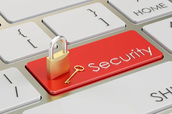 Security red button on keyboard, 3D rendering — Stock Photo, Image