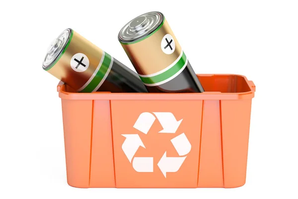 Recycling bin with batteries, 3D rendering — Stock Photo, Image