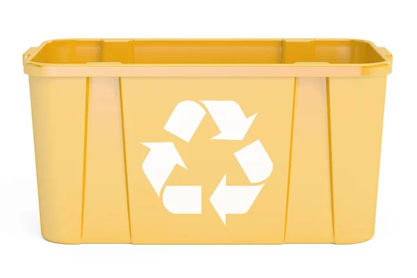 Cestino di riciclaggio giallo, rendering 3D — Foto Stock