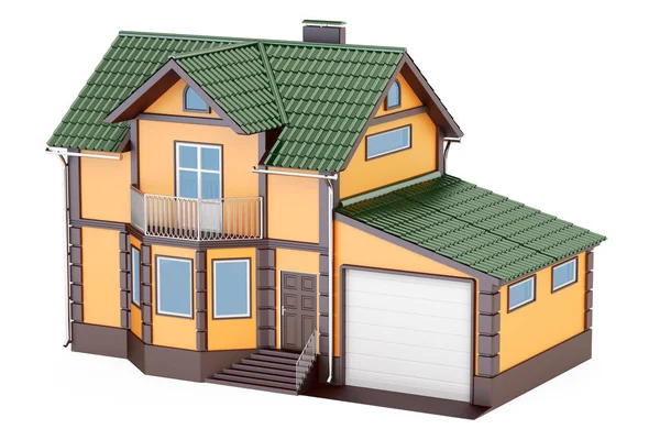Casa privada com garagem, renderização 3D — Fotografia de Stock